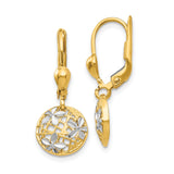 14k Yellow Gold Dangle Earrings with Round Floral Filigree and Diamond-Cut Accents
