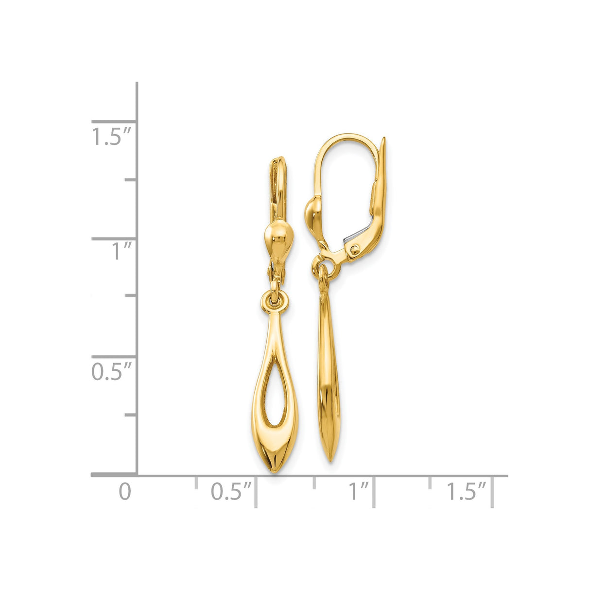 14k Yellow Gold Dangle Drop Earrings with Elongated Teardrop and Open Center Design