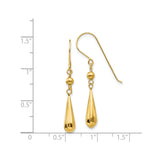 14k Yellow Gold Drop Earrings with Teardrop Dangles and Bead Accents, Minimalist Design for Women