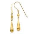 14k Yellow Gold Drop Earrings with Teardrop Dangles and Bead Accents, Minimalist Design for Women
