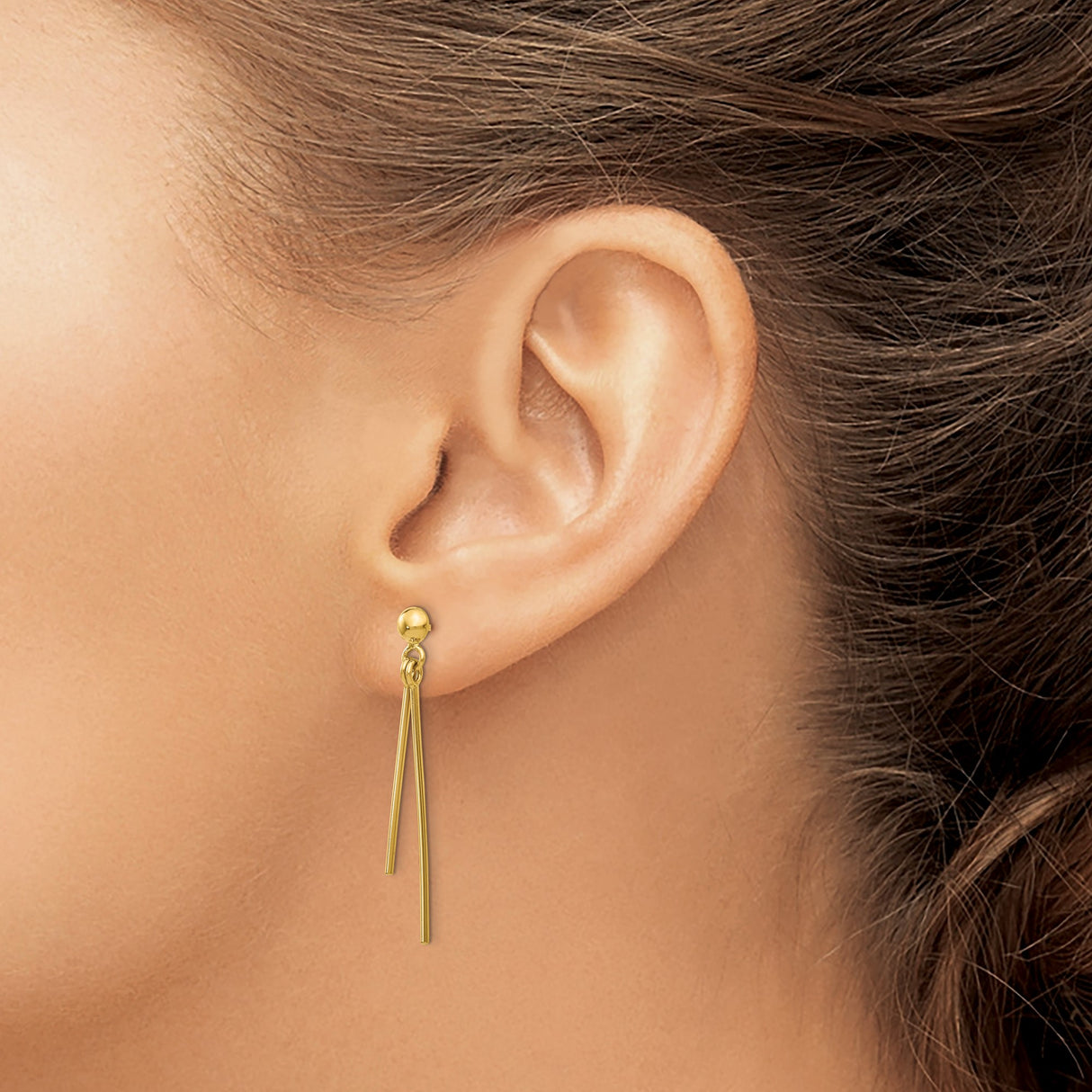 14k Yellow Gold Drop Earrings with Three Slender Dangling Bars, Minimalist Linear Design