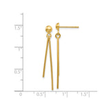 14k Yellow Gold Drop Earrings with Three Slender Dangling Bars, Minimalist Linear Design