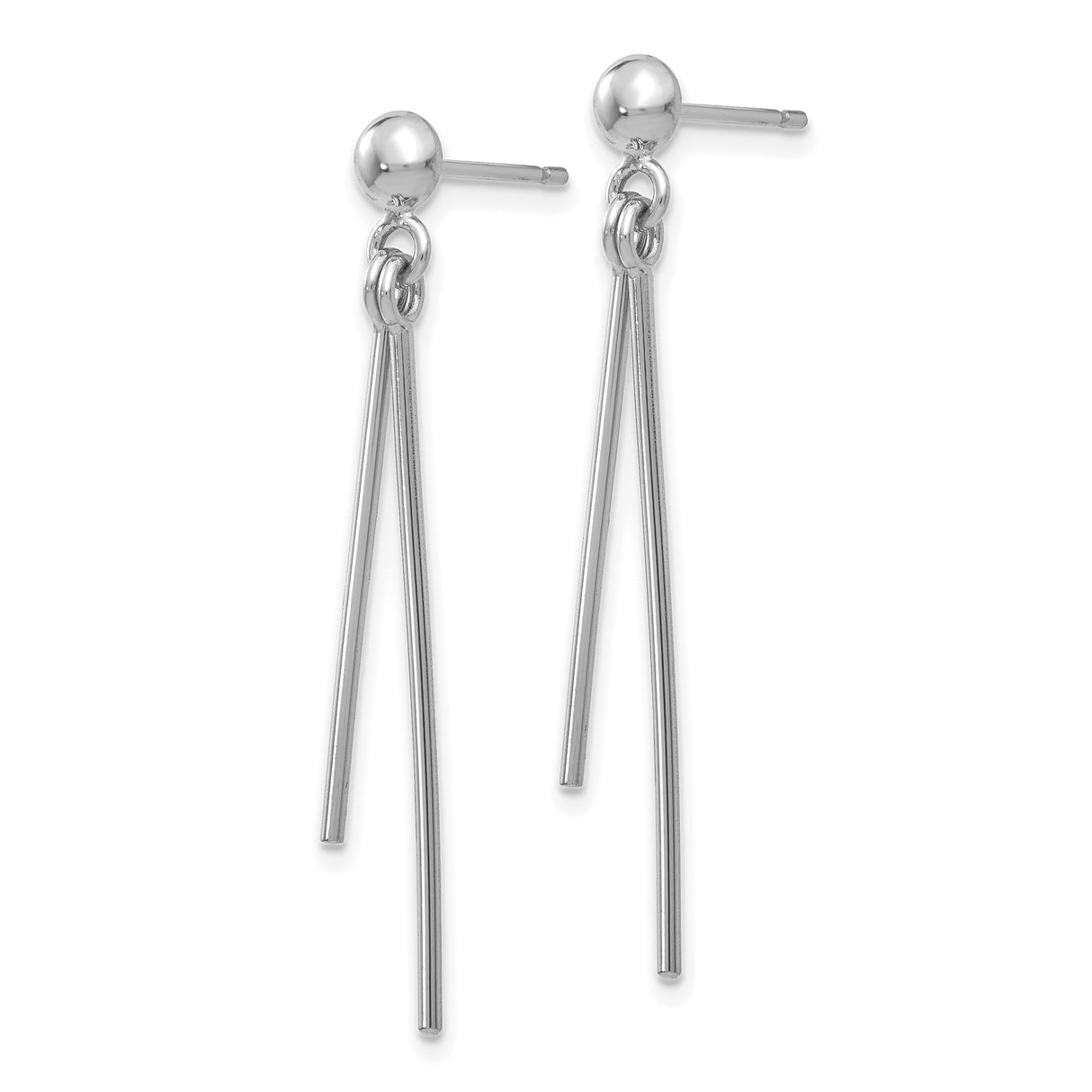 14k White Gold Dangle Drop Earrings, Minimalist Stick Bar Design, Lightweight Modern Jewelry for Women