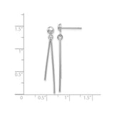 14k White Gold Dangle Drop Earrings, Minimalist Stick Bar Design, Lightweight Modern Jewelry for Women