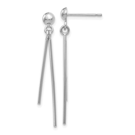 14k White Gold Dangle Drop Earrings, Minimalist Stick Bar Design, Lightweight Modern Jewelry for Women