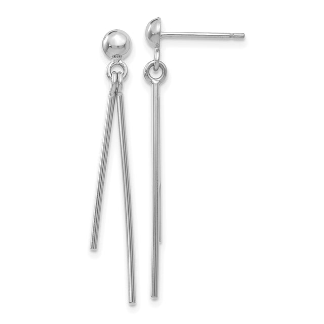 14k White Gold Dangle Drop Earrings, Minimalist Stick Bar Design, Lightweight Modern Jewelry for Women