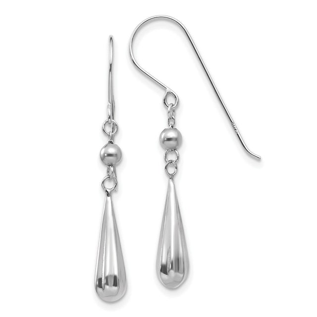 14k White Gold Dangle Drop Earrings with Sleek Teardrop Design and Polished Finish