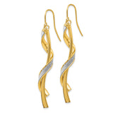 14k Yellow Gold Dangle Earrings with Twisted Spiral Design and White Gold Accents