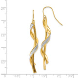 14k Yellow Gold Dangle Earrings with Twisted Spiral Design and White Gold Accents