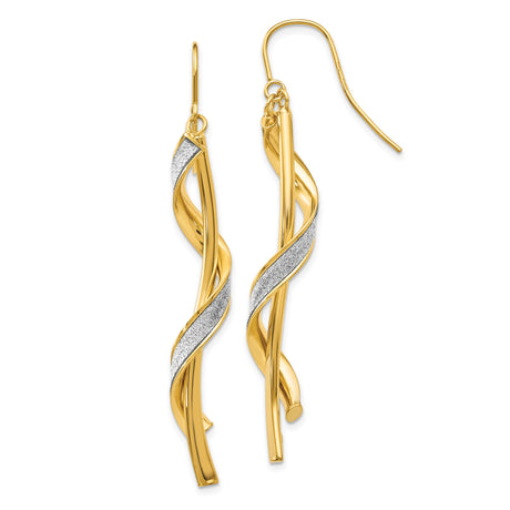 14k Yellow Gold Dangle Earrings with Twisted Spiral Design and White Gold Accents