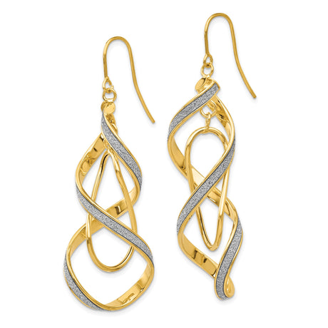 14k Yellow Gold Dangle Earrings with Twisted Ribbon Design and White Gold Accents