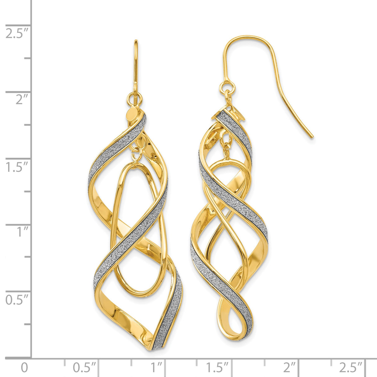 14k Yellow Gold Dangle Earrings with Twisted Ribbon Design and White Gold Accents