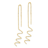 14k Yellow Gold Threader Earrings with Spiral Twisted Drop and Beaded Chain Design