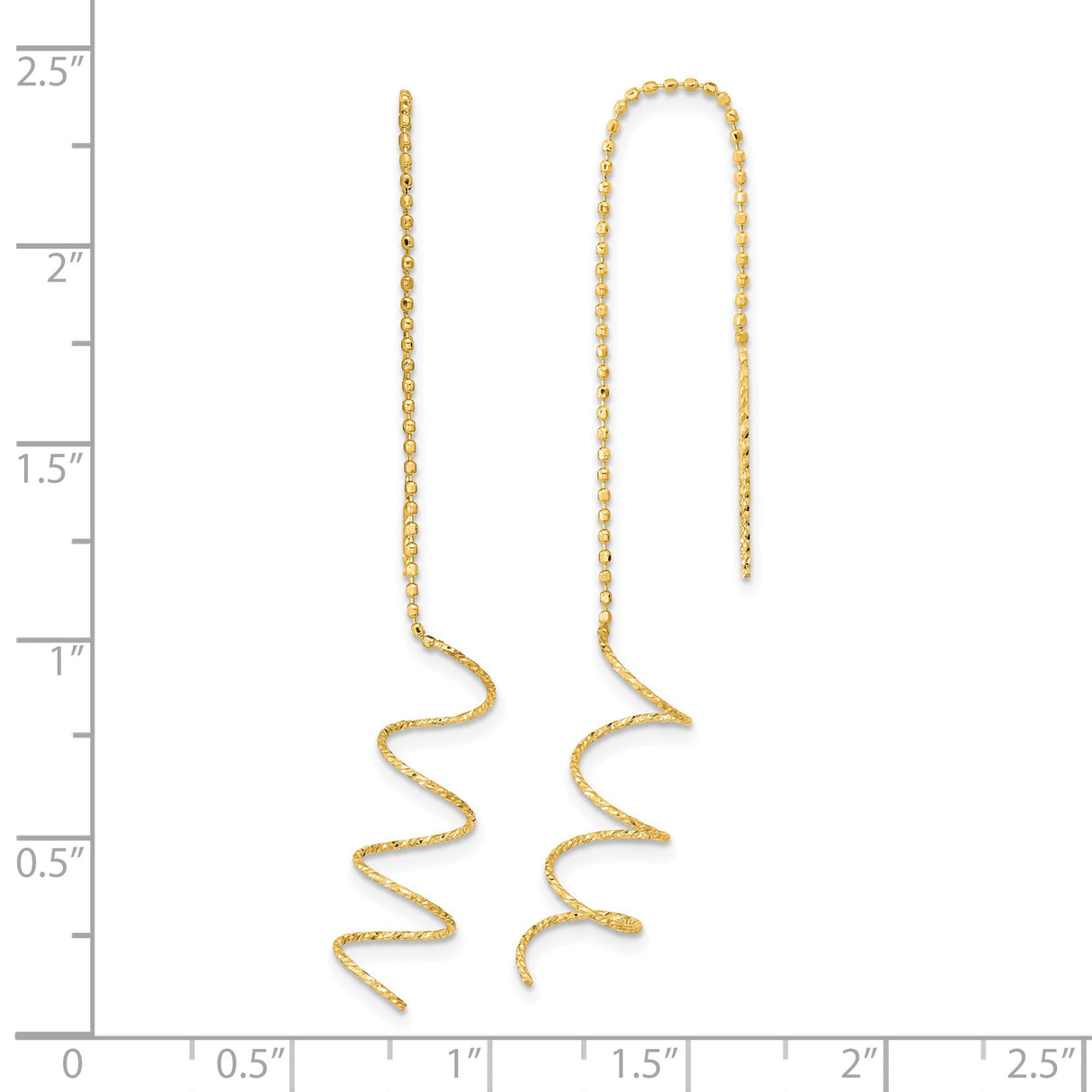 14k Yellow Gold Threader Earrings with Spiral Twisted Drop and Beaded Chain Design