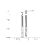 14k White Gold Dangle Bar Earrings, Diamond Cut Textured Linear Drop Style