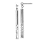 14k White Gold Dangle Bar Earrings, Diamond Cut Textured Linear Drop Style