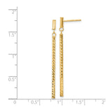 14k Yellow Gold Dangle Drop Earrings, Textured Bar Design, Lightweight Modern Style