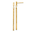 14k Yellow Gold Dangle Drop Earrings, Textured Bar Design, Lightweight Modern Style