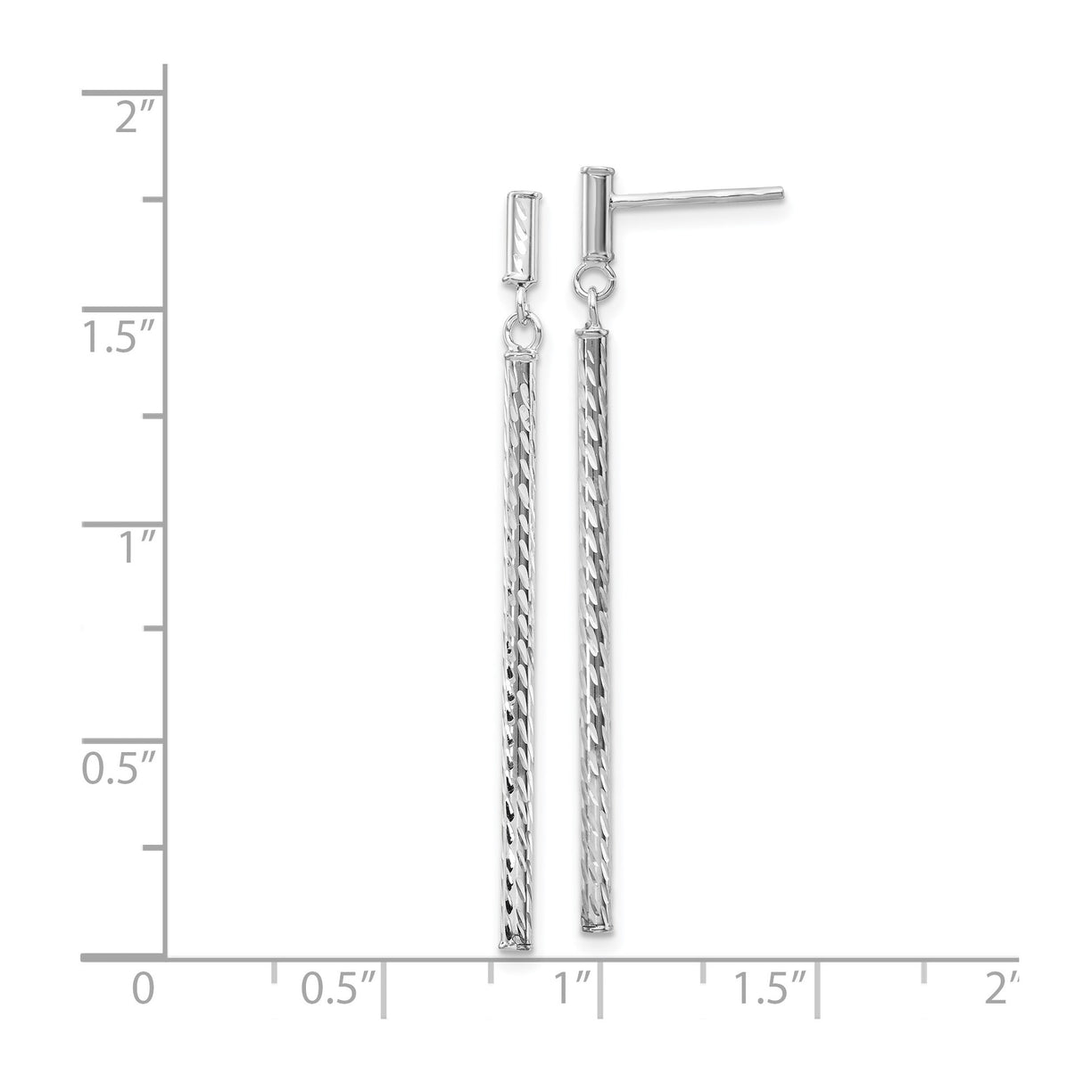 14k White Gold Dangle Drop Earrings with Elongated Textured Bars, Sleek Modern Design