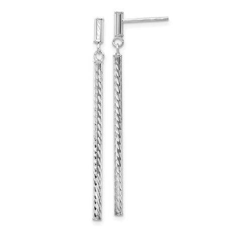 14k White Gold Dangle Drop Earrings with Elongated Textured Bars, Sleek Modern Design