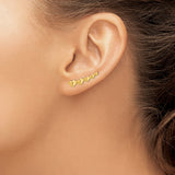 14k Yellow Gold Ear Climber Earrings with Cascading Heart Design, Polished Finish