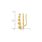 14k Yellow Gold Ear Climber Earrings with Cascading Heart Design, Polished Finish