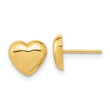 14k Yellow Gold Heart Stud Earrings, Polished Puffed Heart Design, Minimalist Romantic Jewelry