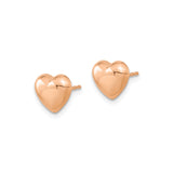 14k Rose Gold Heart Stud Earrings, Polished Puffed Design, Minimalist Romantic Jewelry