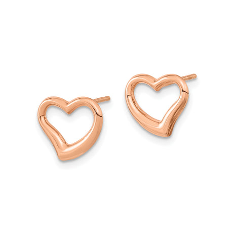 14k Rose Gold Open Heart Stud Earrings, Dainty Minimalist Design for Women