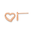 14k Rose Gold Open Heart Stud Earrings, Dainty Minimalist Design for Women