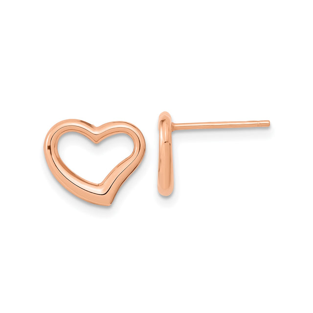 14k Rose Gold Open Heart Stud Earrings, Dainty Minimalist Design for Women