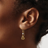 14k Two-Tone Gold Dangle Earrings with Textured Open Heart and White Gold Bead Design