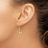 14k Yellow Gold Dangle Earrings with Diamond-Cut Open Heart and Small Heart Charm