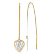 14k Yellow Gold Threader Earrings, Two-Tone Open Heart Design with Rhodium Accents