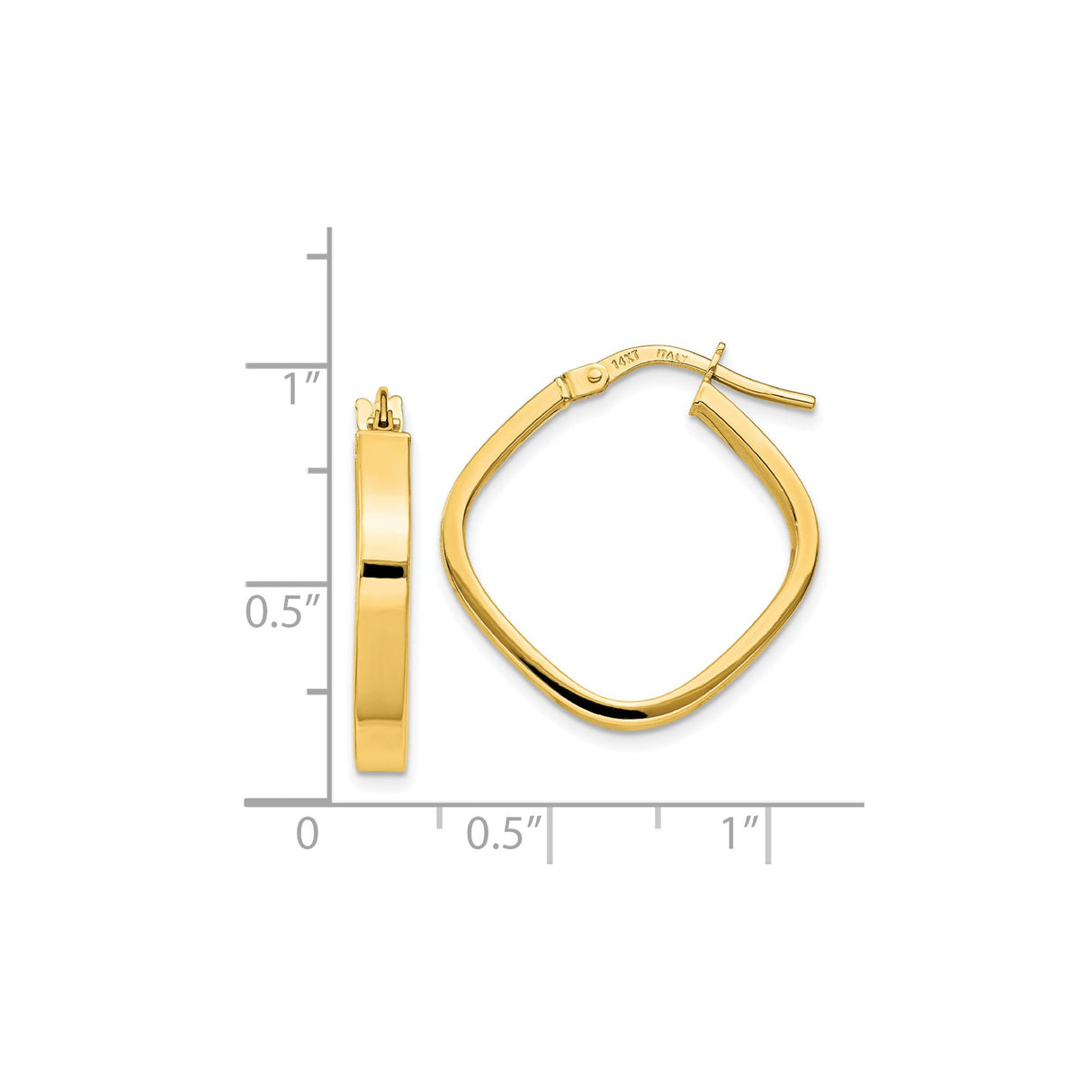 14k Yellow Gold Square Hoop Earrings, High Polish Flat Edge, Lightweight Modern Style