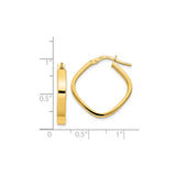 14k Yellow Gold Square Hoop Earrings, High Polish Flat Edge, Lightweight Modern Style