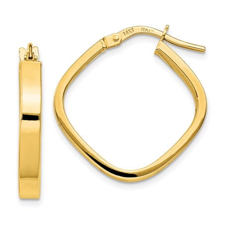 14k Yellow Gold Square Hoop Earrings, High Polish Flat Edge, Lightweight Modern Style