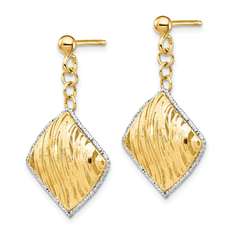 14k Yellow Gold Dangle Earrings, Diamond-Cut Geometric Two-Tone Design for Women