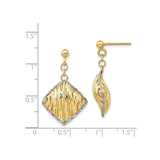 14k Yellow Gold Dangle Earrings, Diamond-Cut Geometric Two-Tone Design for Women