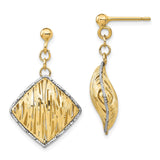 14k Yellow Gold Dangle Earrings, Diamond-Cut Geometric Two-Tone Design for Women