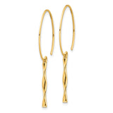 14k Yellow Gold Dangle Hoop Earrings with Twisted Bar Design, Minimalist Sculptural Drop Hoops