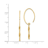 14k Yellow Gold Dangle Hoop Earrings with Twisted Bar Design, Minimalist Sculptural Drop Hoops