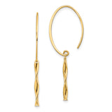 14k Yellow Gold Dangle Hoop Earrings with Twisted Bar Design, Minimalist Sculptural Drop Hoops