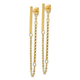 14k Yellow Gold Drop Earrings with Dual Chain Strands, Twisted Rope and Bar Design
