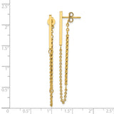 14k Yellow Gold Drop Earrings with Dual Chain Strands, Twisted Rope and Bar Design