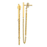 14k Yellow Gold Drop Earrings with Dual Chain Strands, Twisted Rope and Bar Design