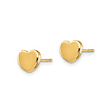 14k Yellow Gold Heart Stud Earrings, Polished Puffed Design, Lightweight Romantic Style