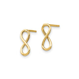 14k Yellow Gold Infinity Stud Earrings, Polished Open Loop Design, Minimalist Style for Women