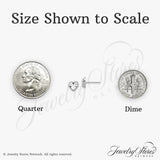 14k White Gold Heart Stud Earrings, Faceted High Polish with Textured Border