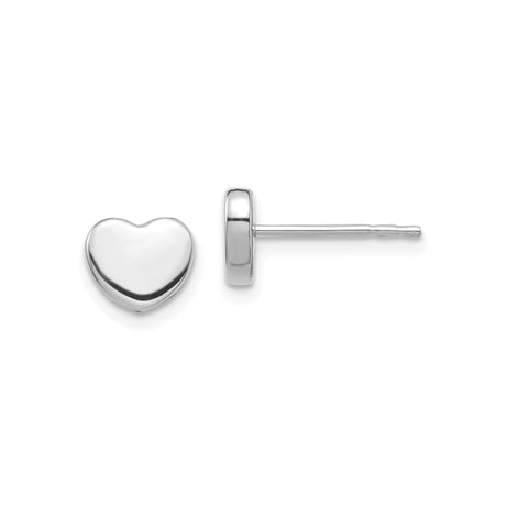14k White Gold Heart Stud Earrings, Polished Minimalist Design, Symbol of Love